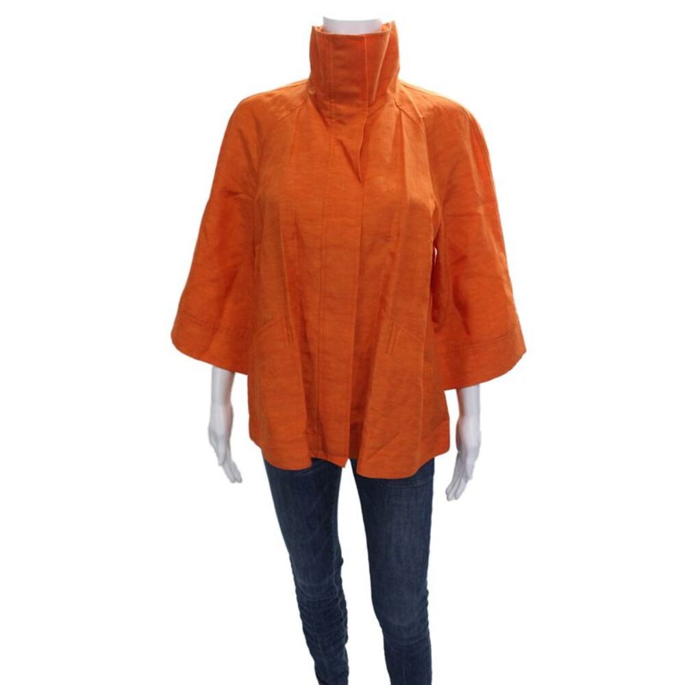 Lafayette 148 New York Womens Basic Jacket Orange Nylon 3/4 Sleeve Size 10